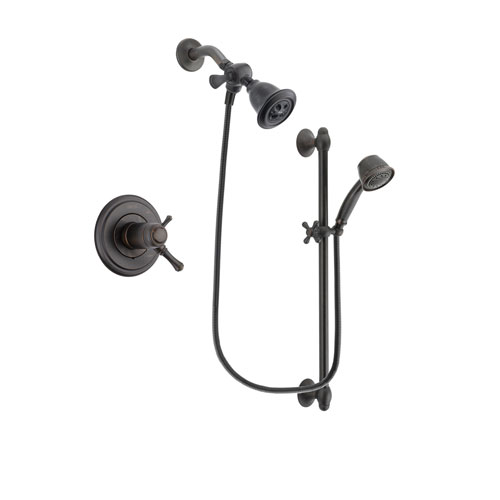 Delta Cassidy Venetian Bronze Finish Thermostatic Shower Faucet System Package with Water Efficient Showerhead and 5-Spray Personal Handshower with Slide Bar Includes Rough-in Valve DSP2540V