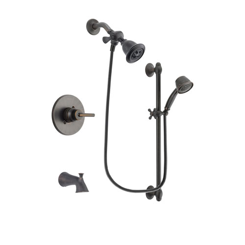 Delta Trinsic Venetian Bronze Finish Tub and Shower Faucet System Package with Water Efficient Showerhead and 5-Spray Personal Handshower with Slide Bar Includes Rough-in Valve and Tub Spout DSP2543V