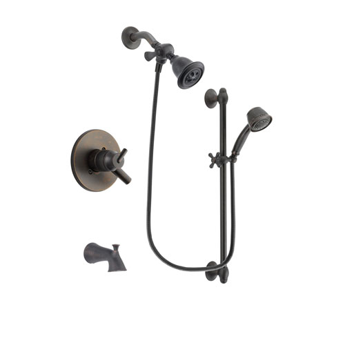 Delta Trinsic Venetian Bronze Finish Dual Control Tub and Shower Faucet System Package with Water Efficient Showerhead and 5-Spray Personal Handshower with Slide Bar Includes Rough-in Valve and Tub Spout DSP2551V