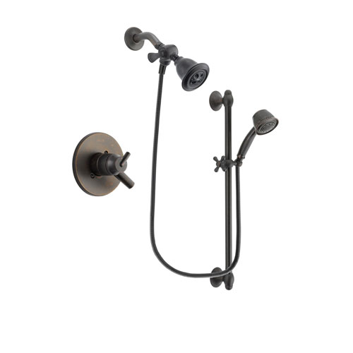 Delta Trinsic Venetian Bronze Finish Dual Control Shower Faucet System Package with Water Efficient Showerhead and 5-Spray Personal Handshower with Slide Bar Includes Rough-in Valve DSP2552V