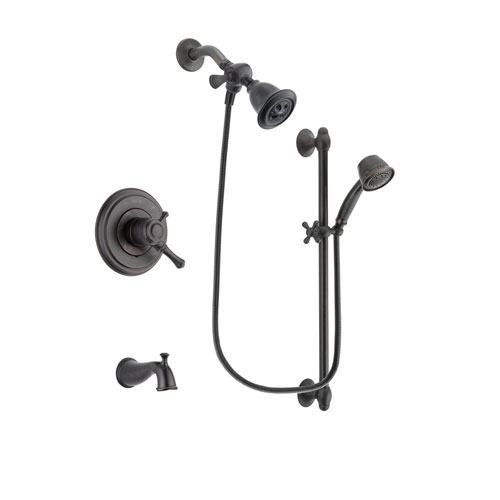 Delta Cassidy Venetian Bronze Finish Dual Control Tub and Shower Faucet System Package with Water Efficient Showerhead and 5-Spray Personal Handshower with Slide Bar Includes Rough-in Valve and Tub Spout DSP2559V