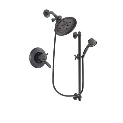 Delta Lahara Venetian Bronze Finish Thermostatic Shower Faucet System Package with Large Rain Shower Head and 5-Spray Personal Handshower with Slide Bar Includes Rough-in Valve DSP2562V