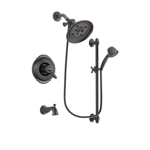 Delta Victorian Venetian Bronze Finish Thermostatic Tub and Shower Faucet System Package with Large Rain Shower Head and 5-Spray Personal Handshower with Slide Bar Includes Rough-in Valve and Tub Spout DSP2563V
