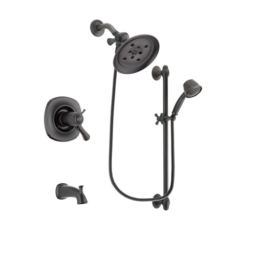 Delta Addison Venetian Bronze Finish Thermostatic Tub and Shower Faucet System Package with Large Rain Shower Head and 5-Spray Personal Handshower with Slide Bar Includes Rough-in Valve and Tub Spout DSP2567V
