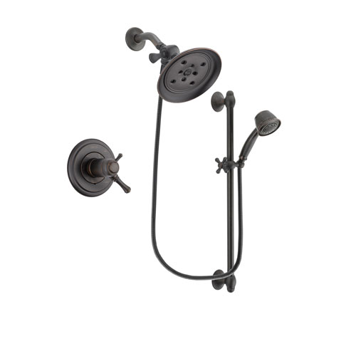 Delta Cassidy Venetian Bronze Finish Thermostatic Shower Faucet System Package with Large Rain Shower Head and 5-Spray Personal Handshower with Slide Bar Includes Rough-in Valve DSP2570V