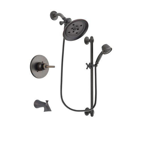 Delta Trinsic Venetian Bronze Finish Tub and Shower Faucet System Package with Large Rain Shower Head and 5-Spray Personal Handshower with Slide Bar Includes Rough-in Valve and Tub Spout DSP2573V