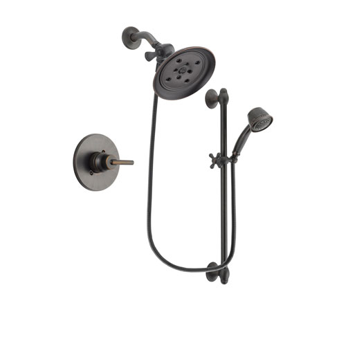 Delta Trinsic Venetian Bronze Finish Shower Faucet System Package with Large Rain Shower Head and 5-Spray Personal Handshower with Slide Bar Includes Rough-in Valve DSP2574V