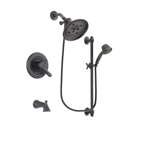 Delta Lahara Venetian Bronze Finish Dual Control Tub and Shower Faucet System Package with Large Rain Shower Head and 5-Spray Personal Handshower with Slide Bar Includes Rough-in Valve and Tub Spout DSP2579V