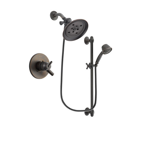 Delta Trinsic Venetian Bronze Finish Dual Control Shower Faucet System Package with Large Rain Shower Head and 5-Spray Personal Handshower with Slide Bar Includes Rough-in Valve DSP2582V