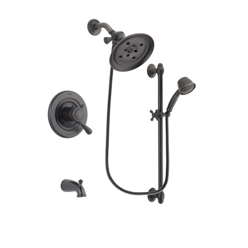 Delta Leland Venetian Bronze Finish Dual Control Tub and Shower Faucet System Package with Large Rain Shower Head and 5-Spray Personal Handshower with Slide Bar Includes Rough-in Valve and Tub Spout DSP2583V