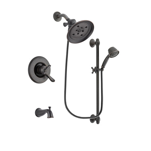 Delta Linden Venetian Bronze Finish Dual Control Tub and Shower Faucet System Package with Large Rain Shower Head and 5-Spray Personal Handshower with Slide Bar Includes Rough-in Valve and Tub Spout DSP2587V