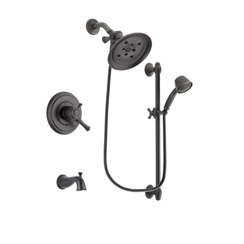 Delta Cassidy Venetian Bronze Finish Dual Control Tub and Shower Faucet System Package with Large Rain Shower Head and 5-Spray Personal Handshower with Slide Bar Includes Rough-in Valve and Tub Spout DSP2589V