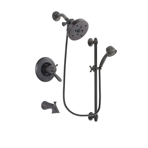 Delta Lahara Venetian Bronze Finish Thermostatic Tub and Shower Faucet System Package with 5-1/2 inch Showerhead and 5-Spray Personal Handshower with Slide Bar Includes Rough-in Valve and Tub Spout DSP2591V