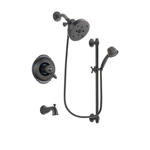 Delta Victorian Venetian Bronze Finish Thermostatic Tub and Shower Faucet System Package with 5-1/2 inch Showerhead and 5-Spray Personal Handshower with Slide Bar Includes Rough-in Valve and Tub Spout DSP2593V