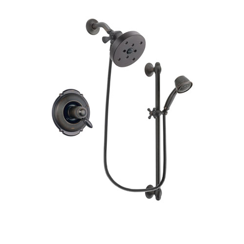 Delta Victorian Venetian Bronze Finish Thermostatic Shower Faucet System Package with 5-1/2 inch Showerhead and 5-Spray Personal Handshower with Slide Bar Includes Rough-in Valve DSP2594V
