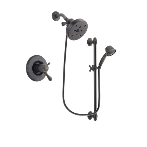 Delta Leland Venetian Bronze Finish Thermostatic Shower Faucet System Package with 5-1/2 inch Showerhead and 5-Spray Personal Handshower with Slide Bar Includes Rough-in Valve DSP2596V