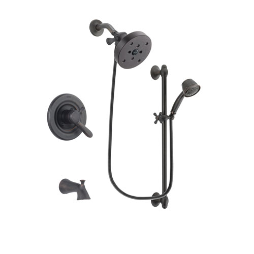 Delta Lahara Venetian Bronze Finish Dual Control Tub and Shower Faucet System Package with 5-1/2 inch Showerhead and 5-Spray Personal Handshower with Slide Bar Includes Rough-in Valve and Tub Spout DSP2609V