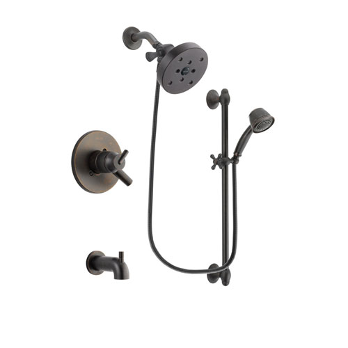 Delta Trinsic Venetian Bronze Finish Dual Control Tub and Shower Faucet System Package with 5-1/2 inch Showerhead and 5-Spray Personal Handshower with Slide Bar Includes Rough-in Valve and Tub Spout DSP2611V