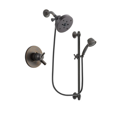 Delta Trinsic Venetian Bronze Finish Dual Control Shower Faucet System Package with 5-1/2 inch Showerhead and 5-Spray Personal Handshower with Slide Bar Includes Rough-in Valve DSP2612V