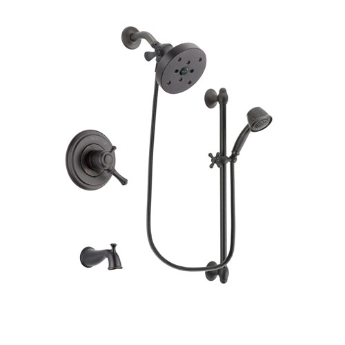Delta Cassidy Venetian Bronze Finish Dual Control Tub and Shower Faucet System Package with 5-1/2 inch Showerhead and 5-Spray Personal Handshower with Slide Bar Includes Rough-in Valve and Tub Spout DSP2619V