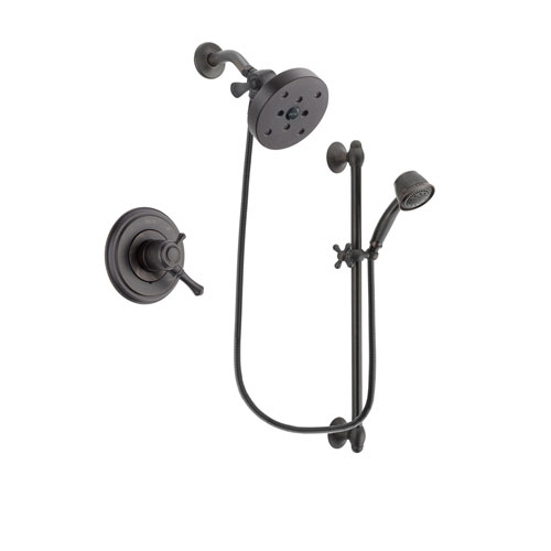 Delta Cassidy Venetian Bronze Finish Dual Control Shower Faucet System Package with 5-1/2 inch Showerhead and 5-Spray Personal Handshower with Slide Bar Includes Rough-in Valve DSP2620V