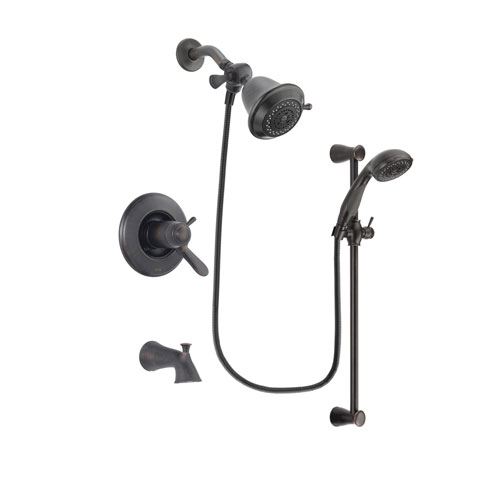 Delta Lahara Venetian Bronze Finish Thermostatic Tub and Shower Faucet System Package with Shower Head and Personal Handheld Shower Spray with Slide Bar Includes Rough-in Valve and Tub Spout DSP2621V