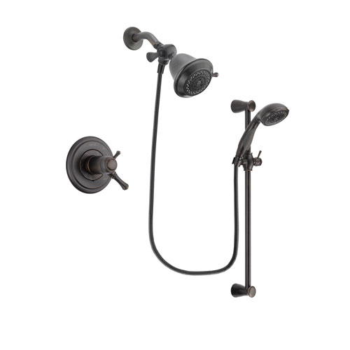 Delta Cassidy Venetian Bronze Finish Thermostatic Shower Faucet System Package with Shower Head and Personal Handheld Shower Spray with Slide Bar Includes Rough-in Valve DSP2630V