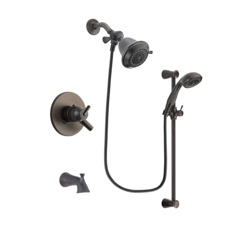 Delta Trinsic Venetian Bronze Finish Dual Control Tub and Shower Faucet System Package with Shower Head and Personal Handheld Shower Spray with Slide Bar Includes Rough-in Valve and Tub Spout DSP2641V