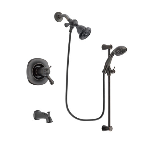 Delta Addison Venetian Bronze Finish Thermostatic Tub and Shower Faucet System Package with Water Efficient Showerhead and Personal Handheld Shower Spray with Slide Bar Includes Rough-in Valve and Tub Spout DSP2657V