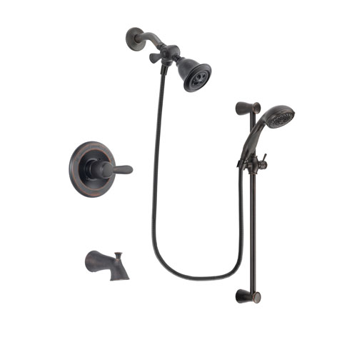 Delta Lahara Venetian Bronze Finish Tub and Shower Faucet System Package with Water Efficient Showerhead and Personal Handheld Shower Spray with Slide Bar Includes Rough-in Valve and Tub Spout DSP2661V