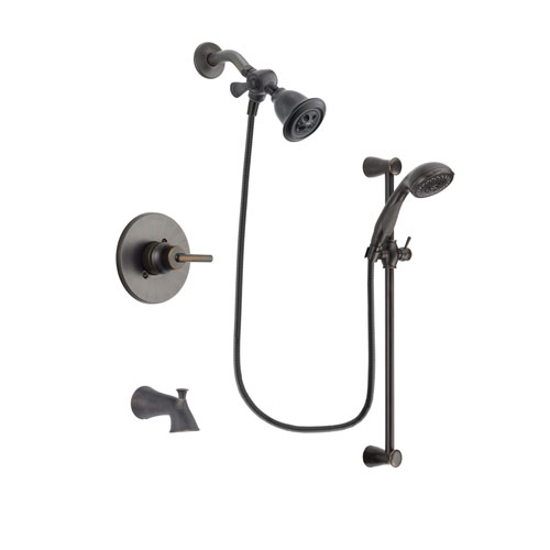 Delta Trinsic Venetian Bronze Finish Tub and Shower Faucet System Package with Water Efficient Showerhead and Personal Handheld Shower Spray with Slide Bar Includes Rough-in Valve and Tub Spout DSP2663V
