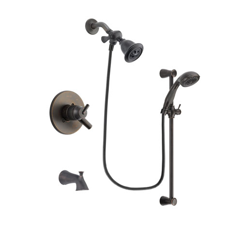 Delta Trinsic Venetian Bronze Finish Dual Control Tub and Shower Faucet System Package with Water Efficient Showerhead and Personal Handheld Shower Spray with Slide Bar Includes Rough-in Valve and Tub Spout DSP2671V