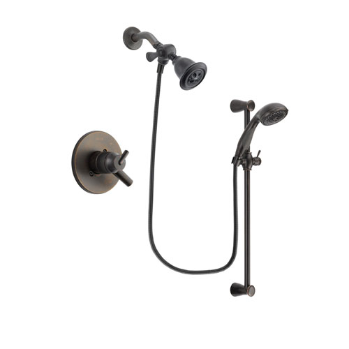 Delta Trinsic Venetian Bronze Finish Dual Control Shower Faucet System Package with Water Efficient Showerhead and Personal Handheld Shower Spray with Slide Bar Includes Rough-in Valve DSP2672V