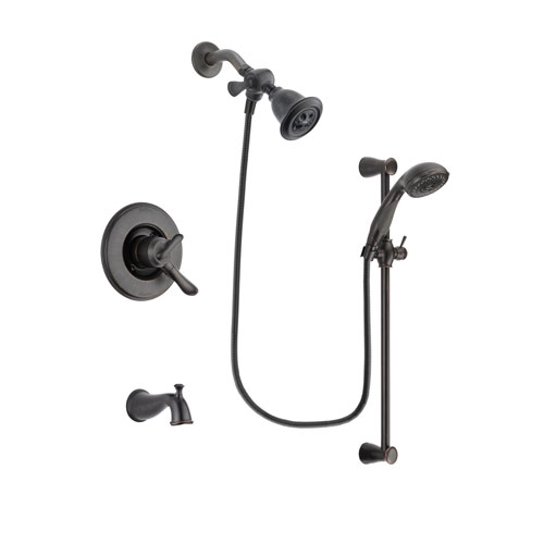 Delta Linden Venetian Bronze Finish Dual Control Tub and Shower Faucet System Package with Water Efficient Showerhead and Personal Handheld Shower Spray with Slide Bar Includes Rough-in Valve and Tub Spout DSP2677V