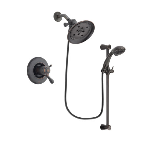 Delta Leland Venetian Bronze Finish Thermostatic Shower Faucet System Package with Large Rain Shower Head and Personal Handheld Shower Spray with Slide Bar Includes Rough-in Valve DSP2686V