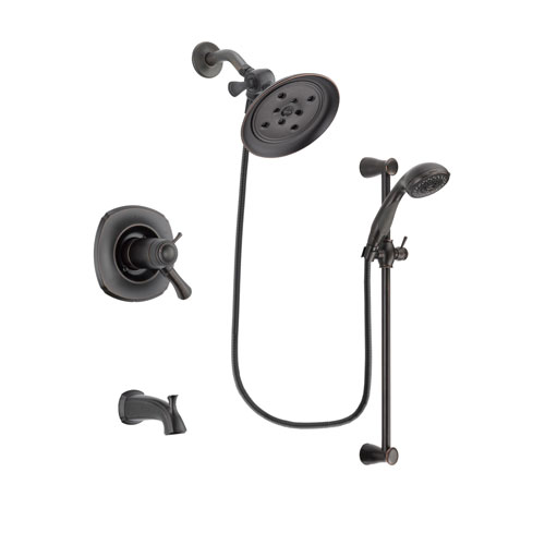 Delta Addison Venetian Bronze Finish Thermostatic Tub and Shower Faucet System Package with Large Rain Shower Head and Personal Handheld Shower Spray with Slide Bar Includes Rough-in Valve and Tub Spout DSP2687V