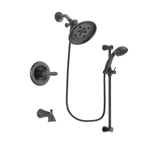 Delta Lahara Venetian Bronze Finish Tub and Shower Faucet System Package with Large Rain Shower Head and Personal Handheld Shower Spray with Slide Bar Includes Rough-in Valve and Tub Spout DSP2691V
