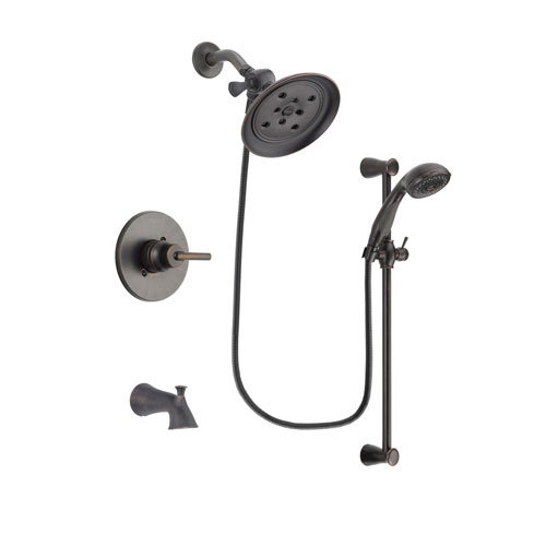 Delta Trinsic Venetian Bronze Finish Tub and Shower Faucet System Package with Large Rain Shower Head and Personal Handheld Shower Spray with Slide Bar Includes Rough-in Valve and Tub Spout DSP2693V