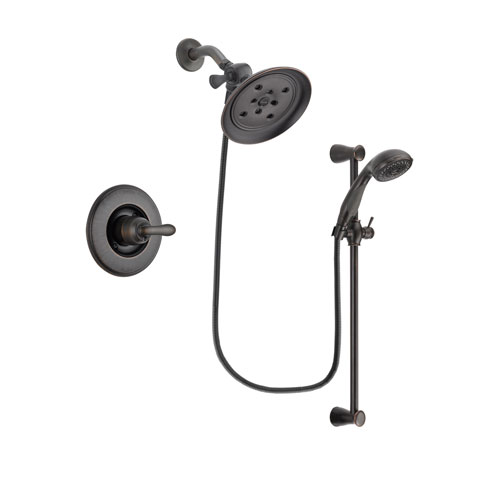 Delta Linden Venetian Bronze Finish Shower Faucet System Package with Large Rain Shower Head and Personal Handheld Shower Spray with Slide Bar Includes Rough-in Valve DSP2698V