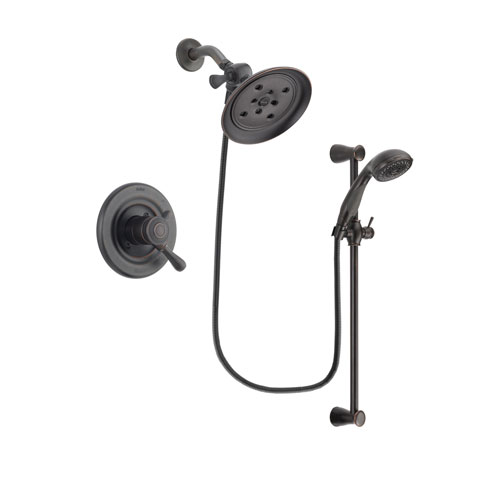 Delta Leland Venetian Bronze Finish Dual Control Shower Faucet System Package with Large Rain Shower Head and Personal Handheld Shower Spray with Slide Bar Includes Rough-in Valve DSP2704V