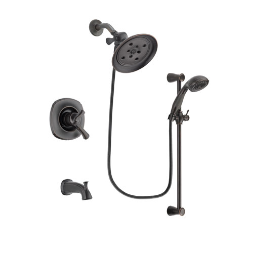 Delta Addison Venetian Bronze Finish Dual Control Tub and Shower Faucet System Package with Large Rain Shower Head and Personal Handheld Shower Spray with Slide Bar Includes Rough-in Valve and Tub Spout DSP2705V
