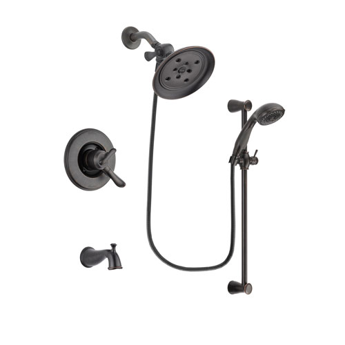 Delta Linden Venetian Bronze Finish Dual Control Tub and Shower Faucet System Package with Large Rain Shower Head and Personal Handheld Shower Spray with Slide Bar Includes Rough-in Valve and Tub Spout DSP2707V