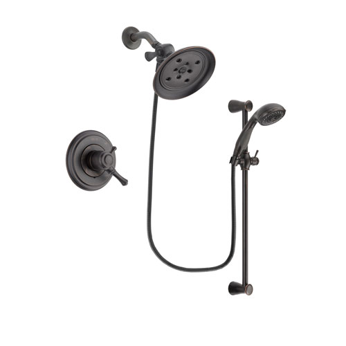 Delta Cassidy Venetian Bronze Finish Dual Control Shower Faucet System Package with Large Rain Shower Head and Personal Handheld Shower Spray with Slide Bar Includes Rough-in Valve DSP2710V