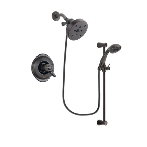Delta Victorian Venetian Bronze Finish Thermostatic Shower Faucet System Package with 5-1/2 inch Showerhead and Personal Handheld Shower Spray with Slide Bar Includes Rough-in Valve DSP2714V