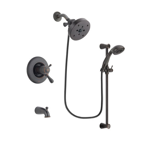 Delta Leland Venetian Bronze Finish Thermostatic Tub and Shower Faucet System Package with 5-1/2 inch Showerhead and Personal Handheld Shower Spray with Slide Bar Includes Rough-in Valve and Tub Spout DSP2715V