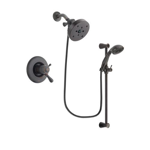 Delta Leland Venetian Bronze Finish Thermostatic Shower Faucet System Package with 5-1/2 inch Showerhead and Personal Handheld Shower Spray with Slide Bar Includes Rough-in Valve DSP2716V
