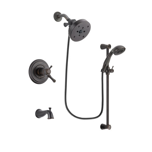 Delta Cassidy Venetian Bronze Finish Thermostatic Tub and Shower Faucet System Package with 5-1/2 inch Showerhead and Personal Handheld Shower Spray with Slide Bar Includes Rough-in Valve and Tub Spout DSP2719V