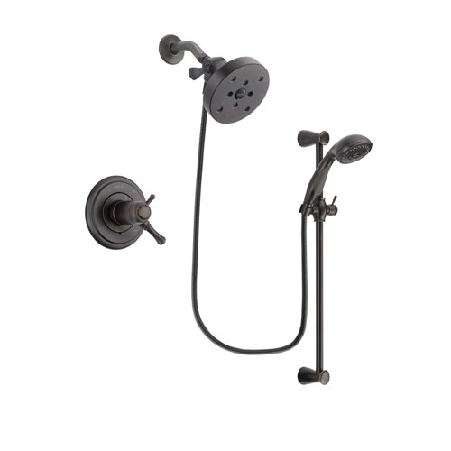 Delta Cassidy Venetian Bronze Finish Thermostatic Shower Faucet System Package with 5-1/2 inch Showerhead and Personal Handheld Shower Spray with Slide Bar Includes Rough-in Valve DSP2720V