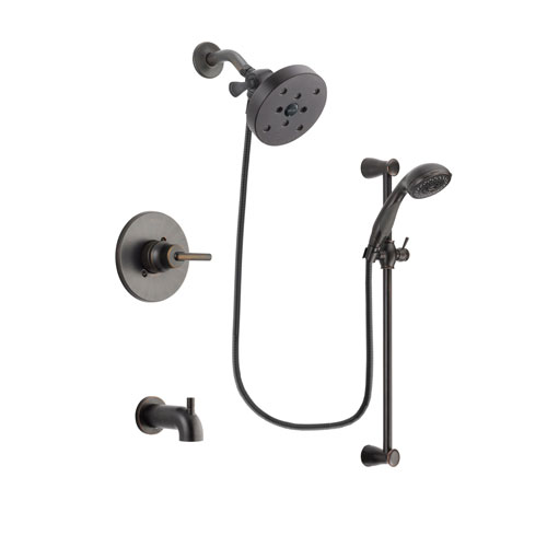 Delta Trinsic Venetian Bronze Finish Tub and Shower Faucet System Package with 5-1/2 inch Showerhead and Personal Handheld Shower Spray with Slide Bar Includes Rough-in Valve and Tub Spout DSP2723V