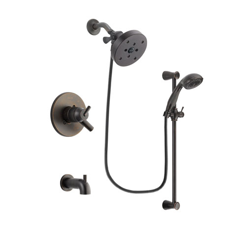 Delta Trinsic Venetian Bronze Finish Dual Control Tub and Shower Faucet System Package with 5-1/2 inch Showerhead and Personal Handheld Shower Spray with Slide Bar Includes Rough-in Valve and Tub Spout DSP2731V